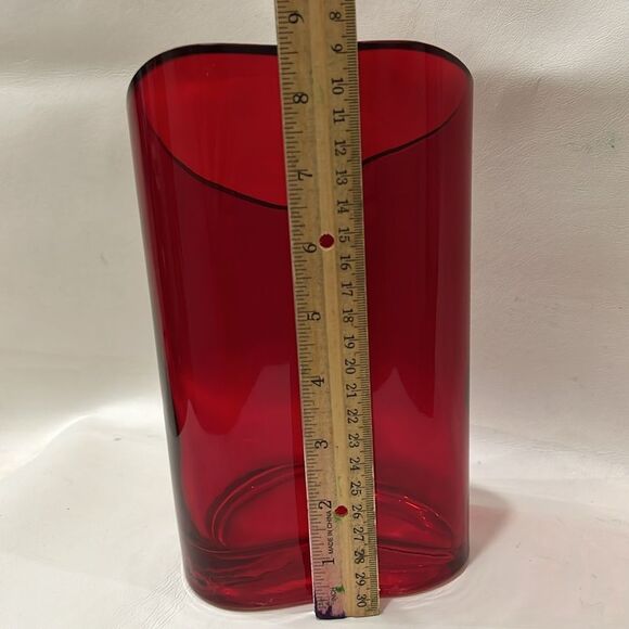 Ruby Red Glass Heart Vase Center Piece Wedding Valentine Day Love 8 3/4 In Tall - Picture 5 of 9